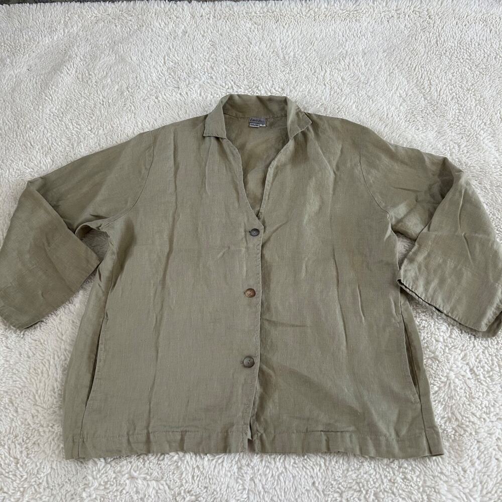 VTG Womens Linen Biege Blazer Sz L Scandi Grandma CottageCore Sustainable Soft
